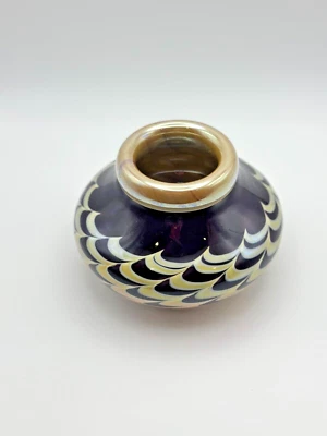 Steven Lundberg Glass Art | Iridescent weaved basket Vase | Signed 2001