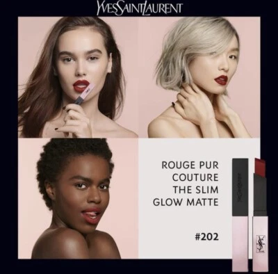 YSL The Slim Glow Matte Luminous Matte Lipstick #202 Insurgent Red NEW in BOX