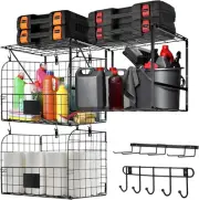 6 Pcs Wall Mounted Garage Shelf with Wire Baskets Set Garage Wall Shelving Tool