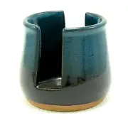 Studio Pottery Napkin Sponge Holder Teal Black Ceramic Kitchen Letter Storage
