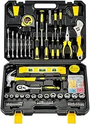 108 Pieces Multi Car Repair Combo Kits, General Home DIY Hardware Tool Box Hand Tools Set with Portable Storage Toolbox Includes Hammer/Screwdrivers/Pliers/Hex Key, Carbon Steel Corrosion Resistance
