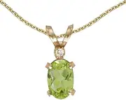 [LXR] 14k Yellow Gold Oval Peridot And Diamond Filagree Pendant