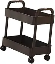 FccsiKoa 2 Tier Trolley Organizer, 2 Tier Trolley Rack, Rolling Utility Cart for Garage, Bedroom, Home, Office, Black