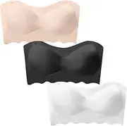 [FEOYA] Girls Training Bra 3 Pieces Bandeau Bras for Teen Girls Seamless Underwear Strapless Wireless Bralettes with Clear Detachable Straps