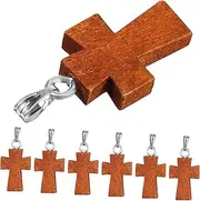 [FUNOMOCYA] 15pcs decorate Ornament keychain charms cross mini buckle DIY necklace charms supplies cross charms bulk necklace cross jewelry charms Accessories Charm key chain pendant, Medium, Wood, No