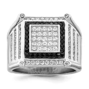 Sterling Silver Brilliant Embers Rhodium-Plated 113 Stone Micro Pav Cz Black And White Men'S Ring