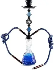 XJHYJS Hookah Set - Elegant Water Pipe Smoking - 50CM Height - Blue Glass & Metal Base