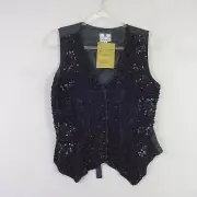 New Look Waistcoat Womens Medium Black Sequin Vest Festival Boho