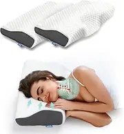 Derila Cervical Memory Foam Pillow | The Ergonomic Side, Back, Stomach Sleeper Pillows for Neck and Shoulder Pain. Contoured Improves Sleep (2 Pillows)