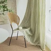 Sutuo Home Boho Curtains for Bedroom Living Room 84 Inches Long, Light Filtering French Country Farmhouse Vintage Chic Tassels Hollow Window Treatment Bohemian Drape, 1 Panel 52" W x 84" L, Green
