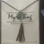 Myra Bag Fashion Leather Turquoise NECKLACE w/ Tassel & Extension NEW S-5010