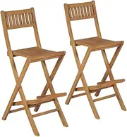 Wood Patio Chair, Dining Chairs, Folding Outdoor Bar Stools 2 pcs for Lawn, Garden, Yard, Poolside, Easy Assemble, 39.5 x 61 x 114 cm, Brown