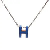 在飛比找Yahoo奇摩購物中心優惠-HERMES 經典Pop H立體簍空橢圓LOGO項鍊(藍/玫