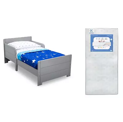 Delta Children Mysize Toddler Bed, Grey + Dual Sided Recycled Fiber Core Mattres
