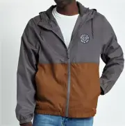 BRIXTON Men's CLAXTON CREST Zip Shell Jacket - Charcoal/Copper - Large - NWT