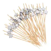 Bamboo Cocktail Toothpicks Star Drink Picks Skewer 100Pcs Silver