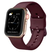 For Apple Watch Series 3,38-mm Case,Pin Buckle Silicone Watch Band,Wine Red