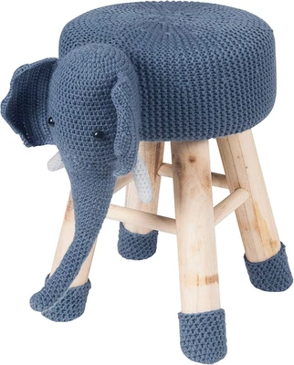 Ottoman Stool Soft Legs Woodland Elephant for Kids Animal Themed Wooden Chair