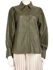 Green Lamb Leather Snap Button Jacket