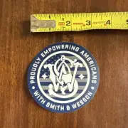 Smith & Wesson Round Logo Sticker Decal Navy Blue & White Proudly Empowering
