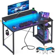 MOTPK Gaming Desk with Led Lights & Power Outlet 40 Inch Small Gaming Compute...
