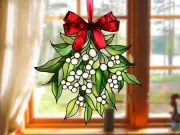Mistletoe With Pearl Berries Acrylic Suncatcher, Christmas Ornament & Decor Gift