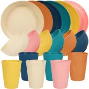 18PCS Wheat Straw Dinnerware Sets for 6, Unbreakable Dinnerware Sets,Dishwash...