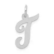 14k White Gold Medium Script Letter T Initial Charm Bracelet Necklace