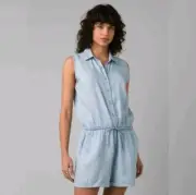 prAna Weekend Escape Romper Shorts Women Size Medium Blue Tencel