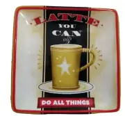 Lori LATTE You Can Do All Things Ceramic Cookie Dish/Spoon Rest 6" Square, New