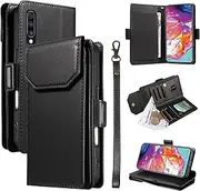 Phone Accessory Compatible with Samsung Galaxy A70/A70S Wallet Case with Card Holder for Women and Men, Fashion PU Leather Cover Side Buckle Hand Strap Wallet Phone Case Fit for A70/A70S 6.7" Phone Co
