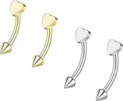 [ZS] 2 Pairs Internally Threaded Eyebrow Rings, 16G Stainless Steel Spike Helix Daith Tragus Earrings Belly Lip Body Piercing Jewelry for Sensitive Skin Women Men