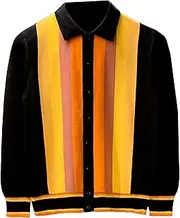 [Generic] Men's Vertical Striped Polo Cardigan Classic Stripe Men Knit Cardigans Sweaters Long Sleeve Button Cardigans Big and Tall