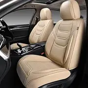 Car Seat Covers Full Set, Breathable Leather Automotive Front and Rear Seat Covers, Car Seat Protectors Full Set, Compatible with Most Vehicles, SUV (Faddish Beige, Front Pair)