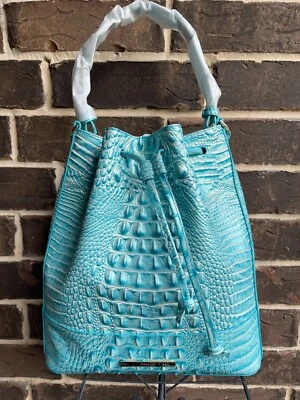 NWT $325 Brahmin Marlowe DUSTY BLUE MELBOURNE Drawstring Bucket Shoulder Bag