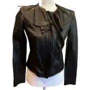 Nwt Diane Von Furstenberg Soft Ruffle Dress Leather Jacket Size 10