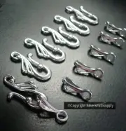 6 Hook & eye clasp sets necklace bracelets anklets BRIGHT silver plated FPC241