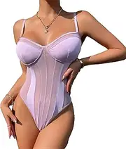[Zylphorix] Women V Neck One Piece Underwire Bodysuit Halter Lingerie Nightgown Lace Babydoll Backless Mini Teddy Underwear