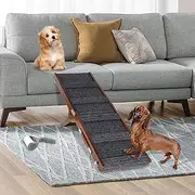 Aitakatta Dog Ramp for Bed, Adjustable Portable Folding Pet Ramp, 32" Long Brown Wooden Pet Ramp with Non-Slip Traction Mat for Small Dogs, Dog Climbing Ladder for Sofa, Bed,Couch,Car(LGPT,80BR-Gray)
