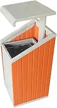 Outdoor Trash Can Outdoor Recycling Bin with Top Lid, Large Commercial Waste Bin, 2 Plastic Wood Panels and Removable Inner Bucket, Modern Metal Waste Container Outside Garbage can