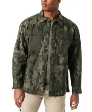 Bass Outdoor Shirt Jacket Men's Medium Camo Green Relaxed Fit Worker Stretch