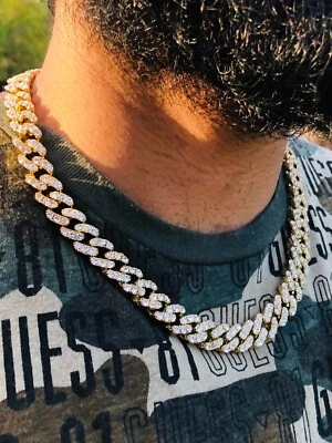 Iced Miami Cuban Link Choker necklace Ice out icy chain 14k Gold Plated 12mm 20"