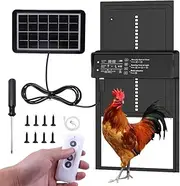 ZOYDP Automatic Solar Chicken Flap, Electric Chicken Flap with Display Screen, Timer, Remote Control, Intelligent Pinch Protection, Chicken Door, Automatic