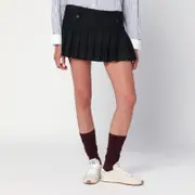 [Miu Miu] Blue/green pleated wool mini skirt 42 IT Multicolor