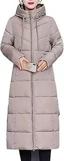 [Qolkmuiy-GJ] Women Thicken Fleece Lined Parka Coat Winter Medium Length Zip Up Hooded Jacket Trendy Warm Outwear with Pockets