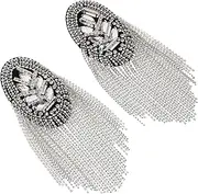 NOLITOY 1 Pair Silver Tassel Shoulder Board Rhinestone Epaulet Decor for Costumes Easy to Wear Badge with Fringe Design for Adding Charm to Suits and Outfits