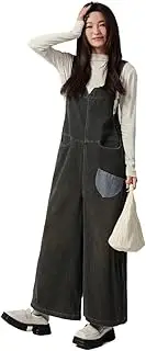 [YiKeGuiHuaShu] Retro Suspender Jumpsuit Women's Autumn and Winter Distressed Denim Suspenders Wide Leg Pants