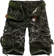 [GYXHPTD] Cargo Cropped Pants Multi-Pocket Cargo Loose Cargo Camouflage Cargo Medium Pants