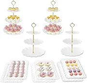 Cupcake Stand Display Set, 2 Tier Tower Holders and 3 Serving Trays, Party and Event Dessert Table Decor, 5-Piece