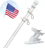 White Flag Pole Kit for House-5ft House Flag Poles with Tangle Free Spinning...
